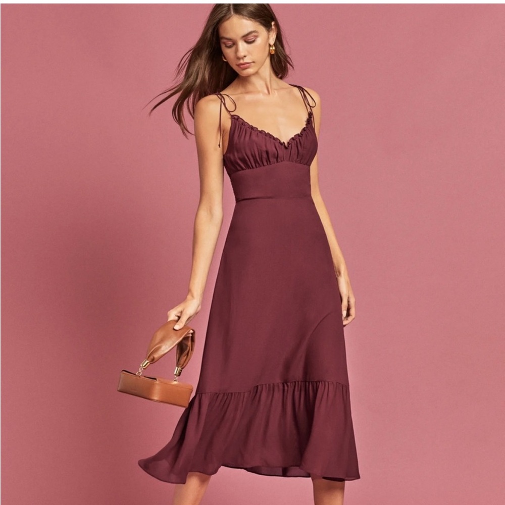 Reformation Burgundy Tie-Strap Midi Dress